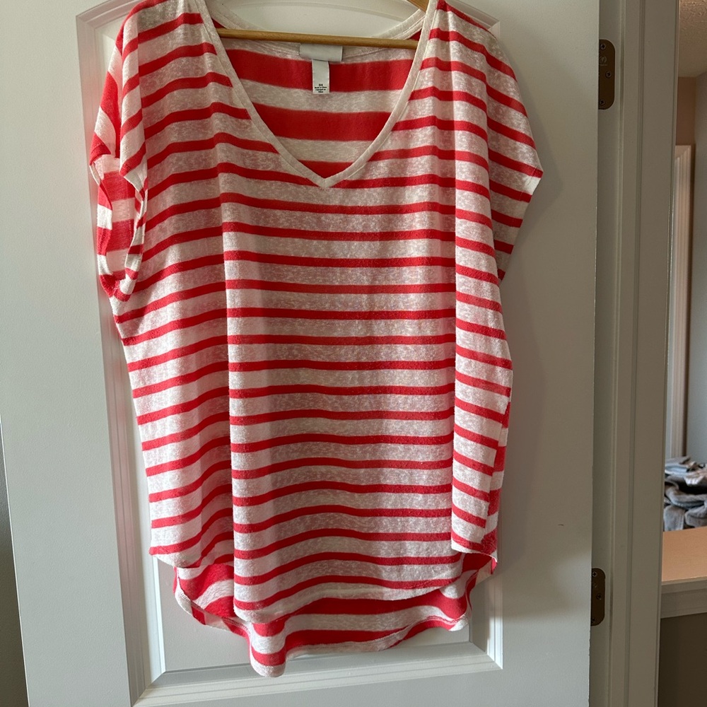 Red and White Striped Women's Top